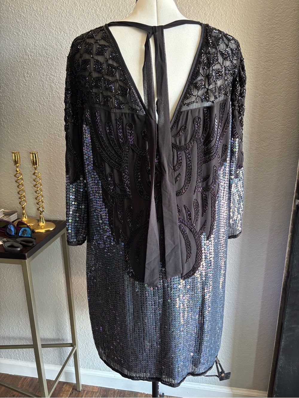 ASOS Black sequined Long Sleeve Evening Dress - Picture 4 of 10